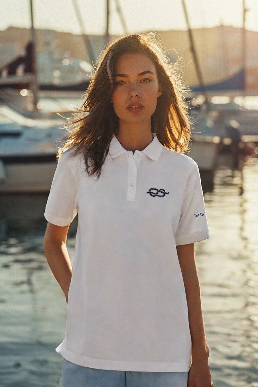 Brush Marine · Figure 8 Knot · Polo blanco para mujer · Edición Náutica