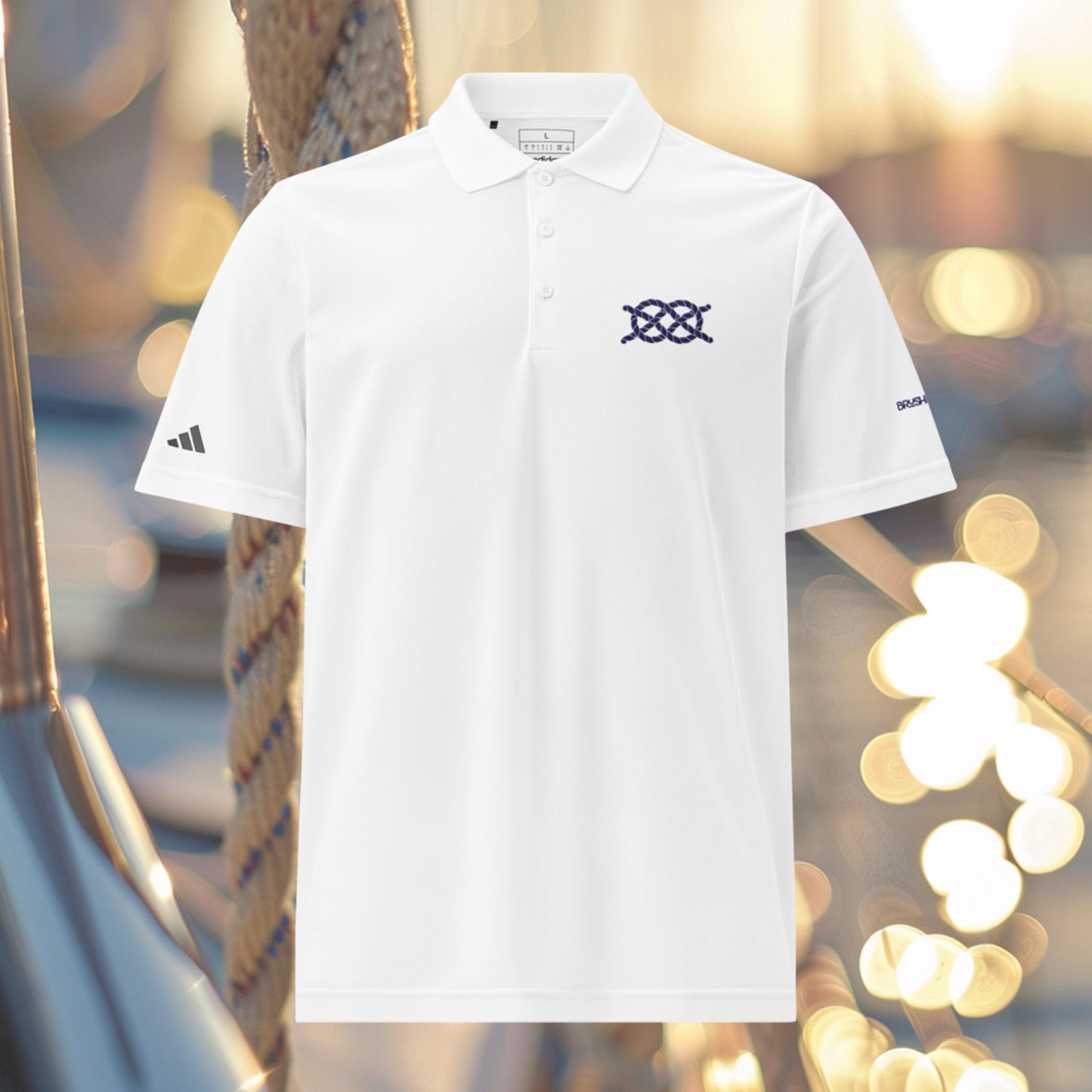 Brush Marine · Double carrick bend · Polo blanco para hombre · Edición Náutica