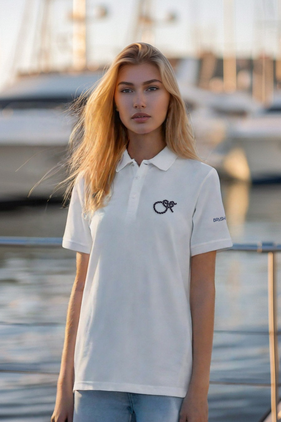 Brush Marine · Lariat loop · Polo blanco para mujer · Edición Náutica