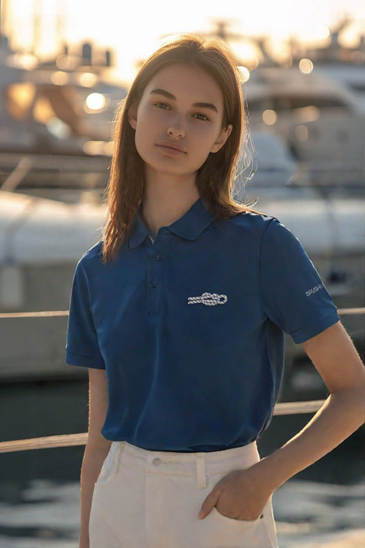 Brush Marine · Jug sling knot · Polo azul para mujer · Edición Náutica