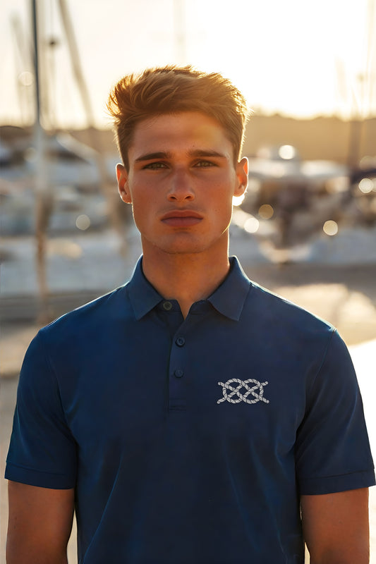 Brush Marine · Double carrick bend · Polo azul para hombre · Edición Náutica