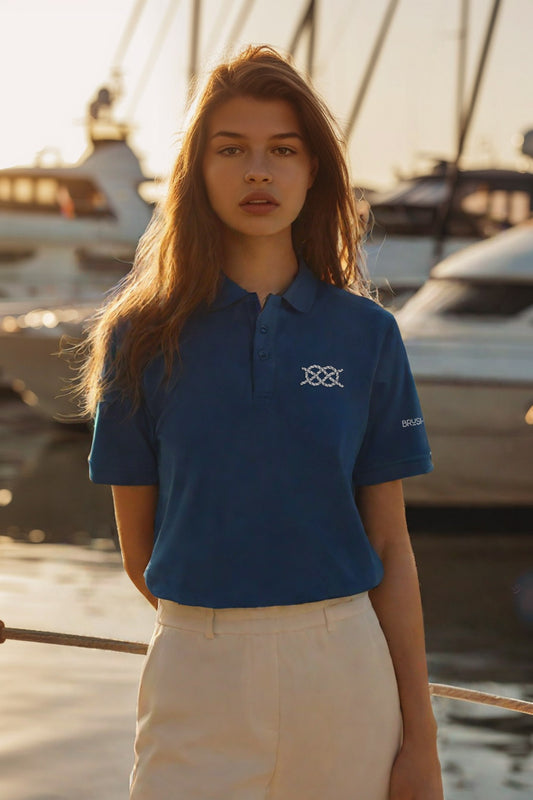 Brush Marine · Double carrick bend · Polo azul para mujer · Edición Náutica