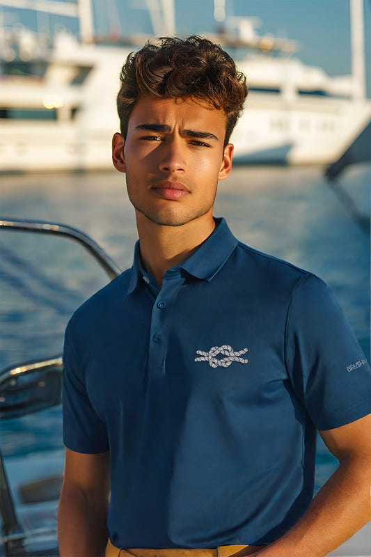 Brush Marine · Square knot · Polo azul para hombre · Edición Náutica