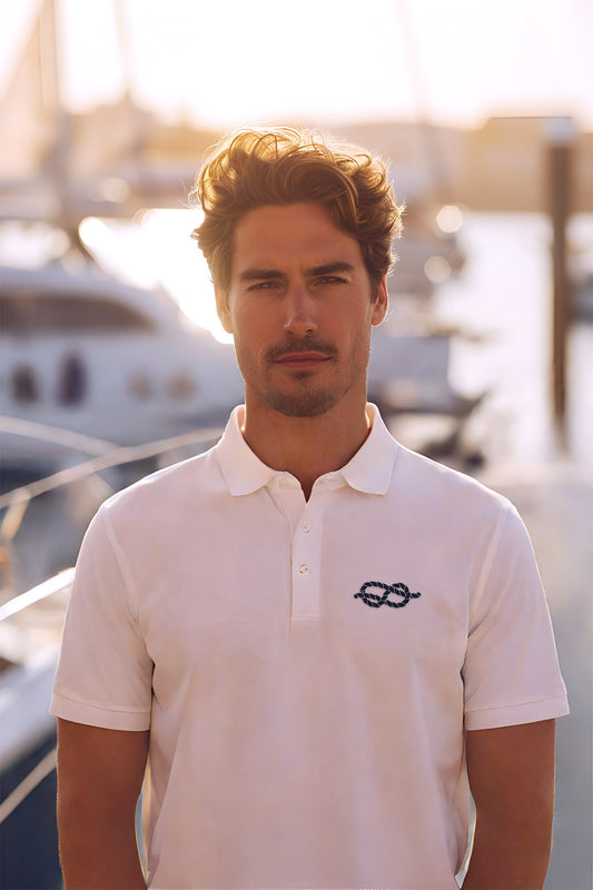 Brush Marine · Figure 8 Knot · Polo blanco para hombre · Edición Náutica