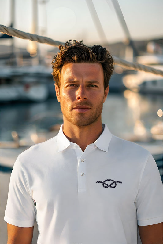 Brush Marine · Overhand knot · Polo blanco para hombre · Edición Náutica