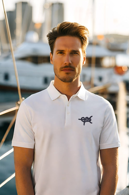 Brush Marine · Algine butterfly bend · Polo blanco para hombre · Edición Náutica