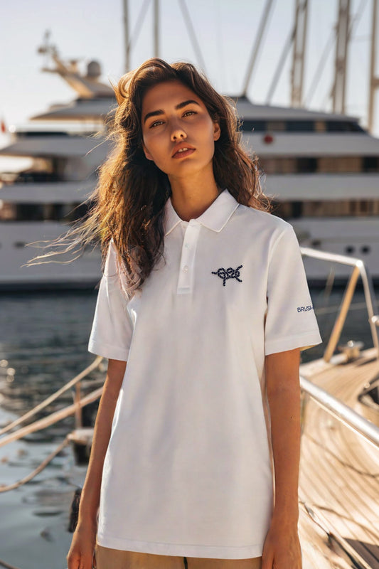 Brush Marine · Algine butterfly bend · Polo blanco para mujer · Edición Náutica