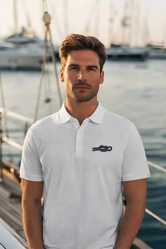 Brush Marine · Jug sling knot · Polo blanco para hombre · Edición Náutica