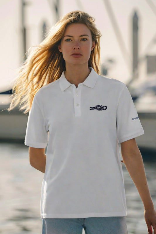 Brush Marine · Jug sling knot · Polo blanco para mujer · Edición Náutica