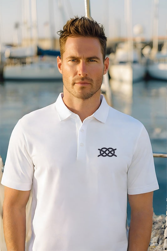 Brush Marine · Double carrick bend · Polo blanco para hombre · Edición Náutica