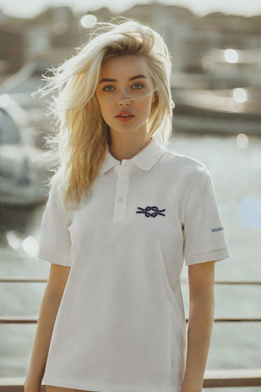 Brush Marine · Square knot · Polo blanco para mujer · Edición Náutica