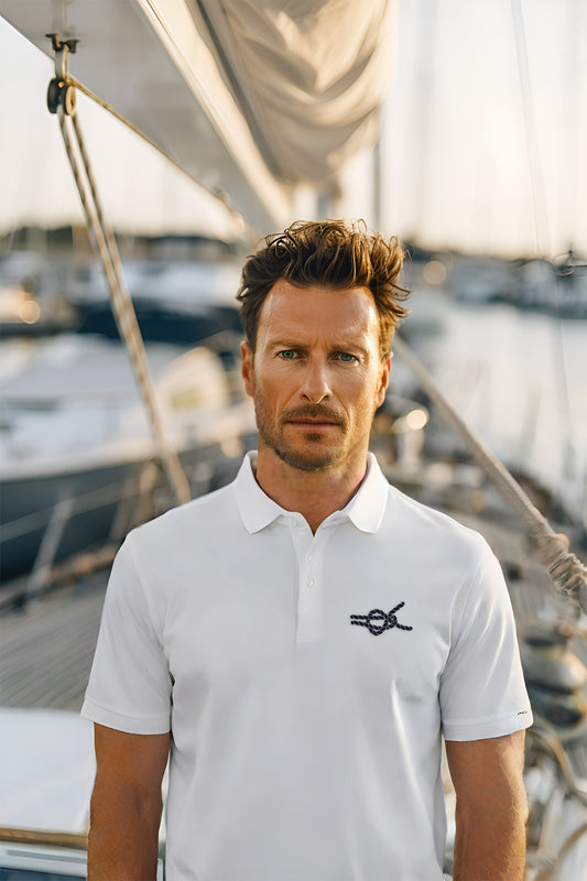 Brush Marine · Sheet bend · Polo blanco para hombre · Edición Náutica