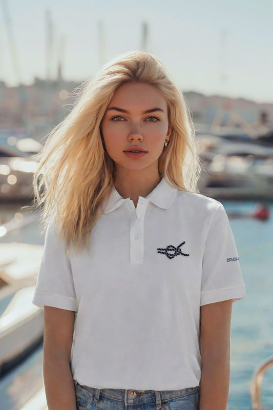 Brush Marine · Sheet bend · Polo blanco para mujer · Edición Náutica