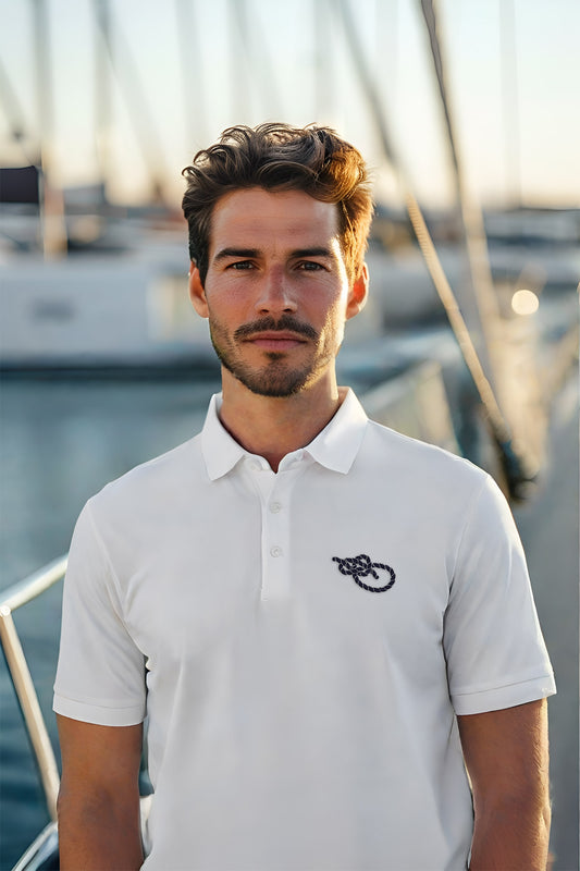 Brush Marine · Bowline knot · Polo blanco para hombre · Edición Náutica